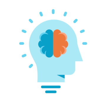 Data Protection Education Knowledge Bank An illustration depicting a light blue light bulb shaped like a human head in profile, symbolizing an idea or knowledge. Inside the