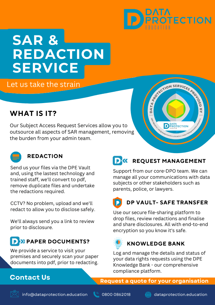 SAR and Redaction DPO service for schools SAR and Redaction Service