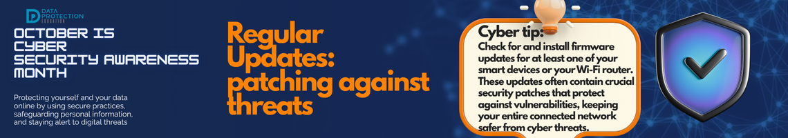 "A graphic announcing 'October is Cyber Security Awareness Month,' with text explaining the importance of creating a cyber emergency contact list in preparation for a cyber attack. It also includes a 'Cyber tip' to assess passwords, turn on MFA, and review critical accounts, especially email. A shield icon with a checkmark and a lightbulb icon are visible."