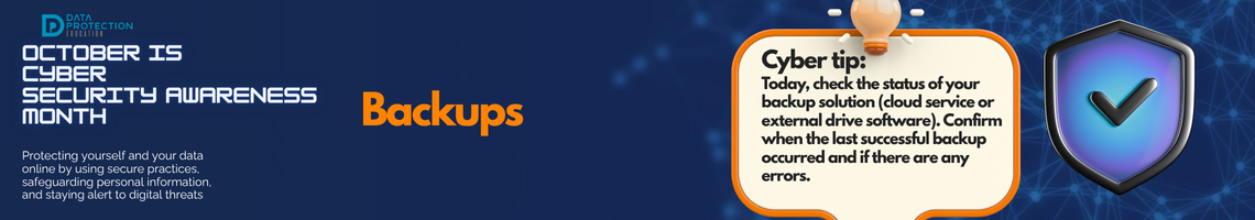 "A graphic announcing 'October is Cyber Security Awareness Month,' with text explaining the importance of creating a cyber emergency contact list in preparation for a cyber attack. It also includes a 'Cyber tip' to assess passwords, turn on MFA, and review critical accounts, especially email. A shield icon with a checkmark and a lightbulb icon are visible."