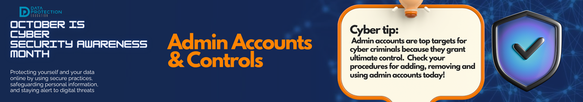 "A graphic announcing 'October is Cyber Security Awareness Month,' with text explaining the importance of creating a cyber emergency contact list in preparation for a cyber attack. It also includes a 'Cyber tip' to assess passwords, turn on MFA, and review critical accounts, especially email. A shield icon with a checkmark and a lightbulb icon are visible."