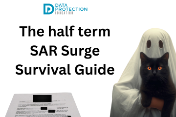 The Half Term SAR Surge Survival Guide" title image with a ghostly figure holding a black cat, and a partially redacted document in the foreground.