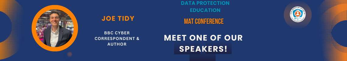 Joe Tidy, BBC Cyber Correspondent and conference speaker, looking directly at the camera.