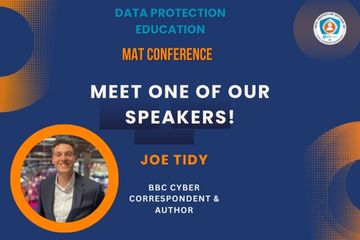 Joe Tidy, BBC Cyber Correspondent and conference speaker, looking directly at the camera.